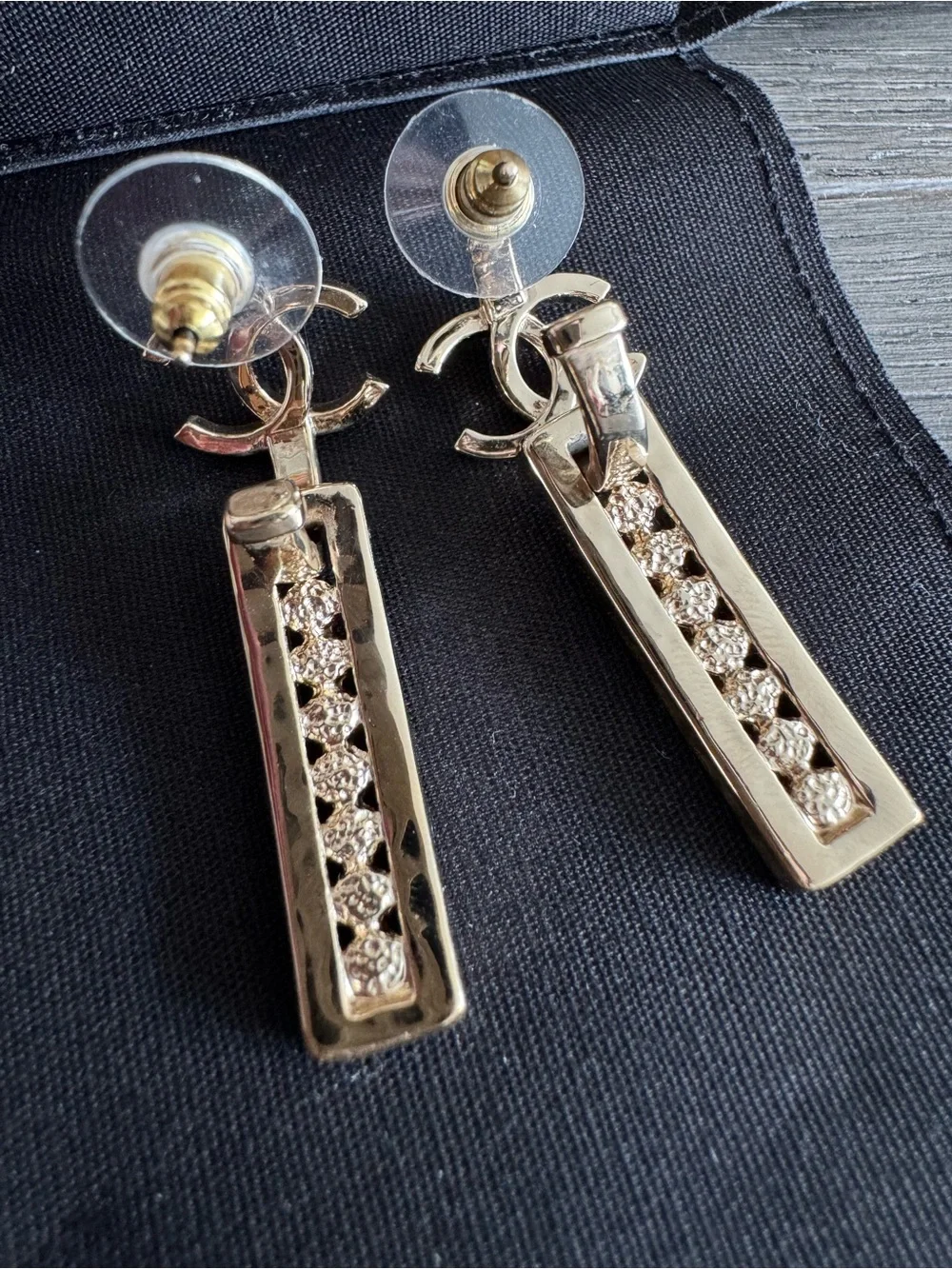 Chanel Metal & Strass Pendant Earrings in gold